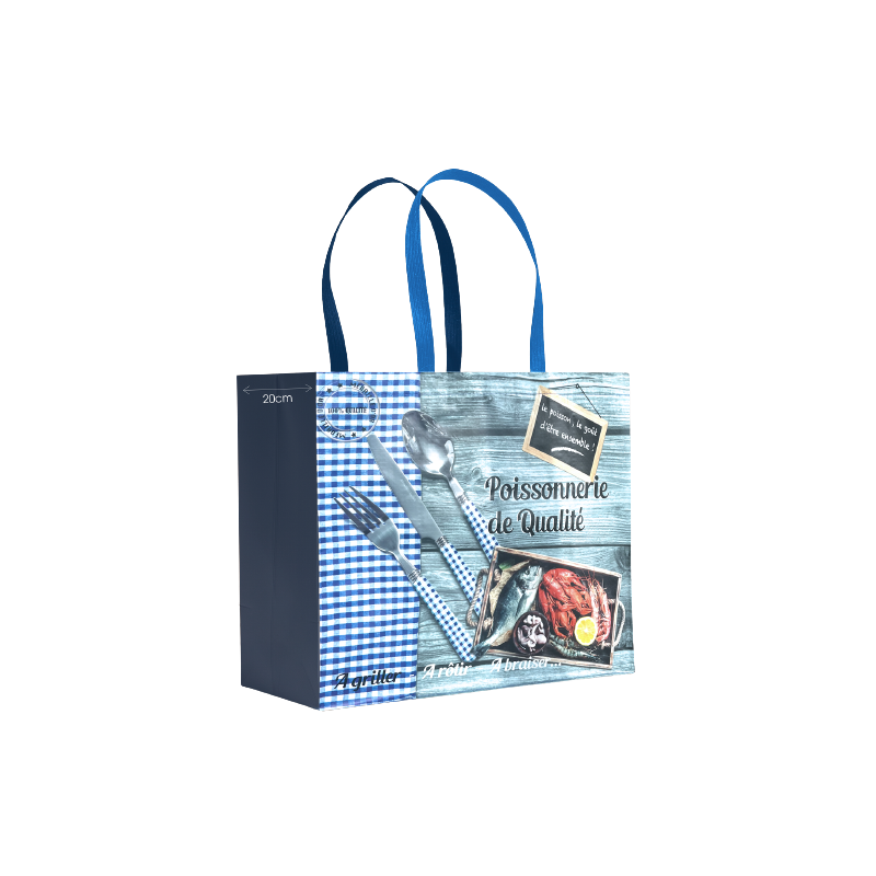 SAC CABAS POISSONNERIE 100% QUALITE 40+20+20X35 CM 100G/M² (PP TISSE) - X100