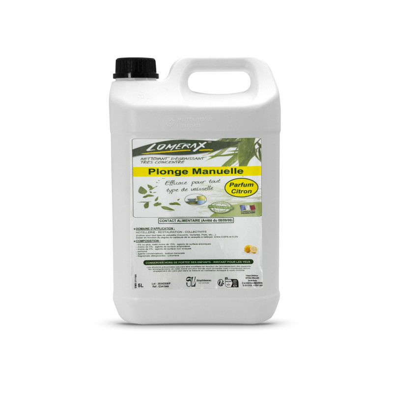 LIQUIDE VAISSELLE PLONGE MANUELLE NETTOYANT DEGRAISSANT SENTEUR CITRON 5L - COLIS DE 4