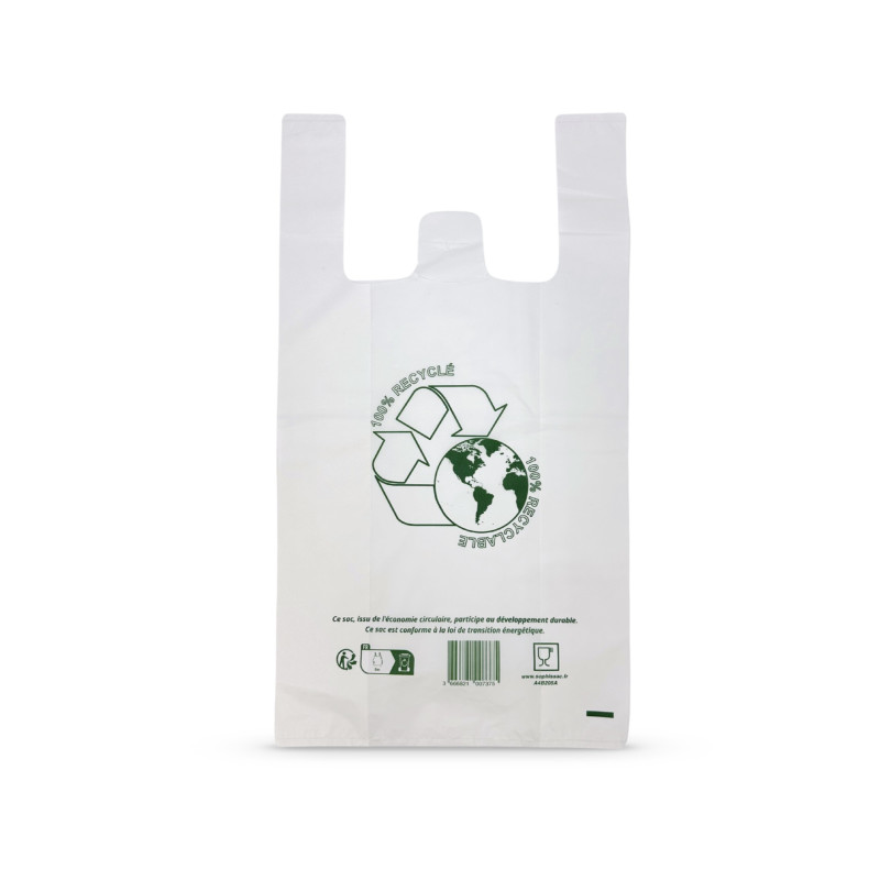 Sac à bretelles 100% recyclé réutilisable  blanc - 27+7X48 CM 50µ  - Colis 500